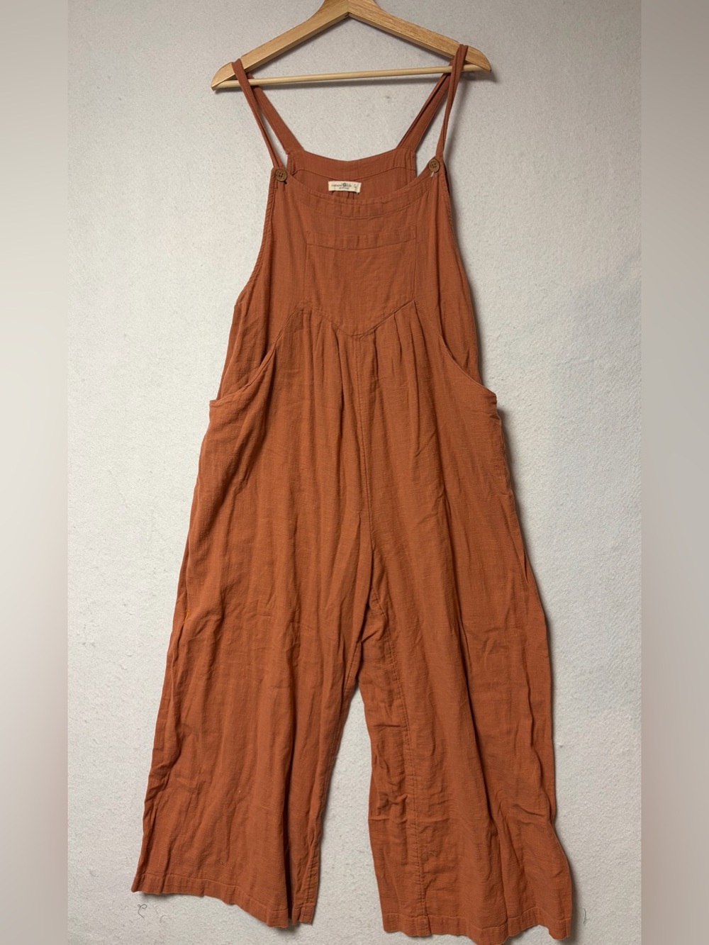 Natural Life Rust 100% Cotton Wide Leg Overalls Jumpsuit Size L Boho Lagenlook - Picture 2 of 10